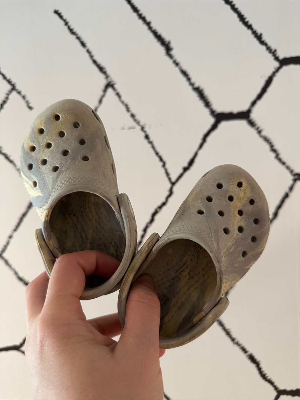 CROCS Kids Slip-On Clogs in Light Gray with Beige Accents